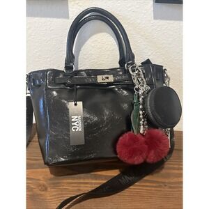 NWT Madden NYC Black Satchel with Detachable Strap, Pom Pom, and Bag Charm